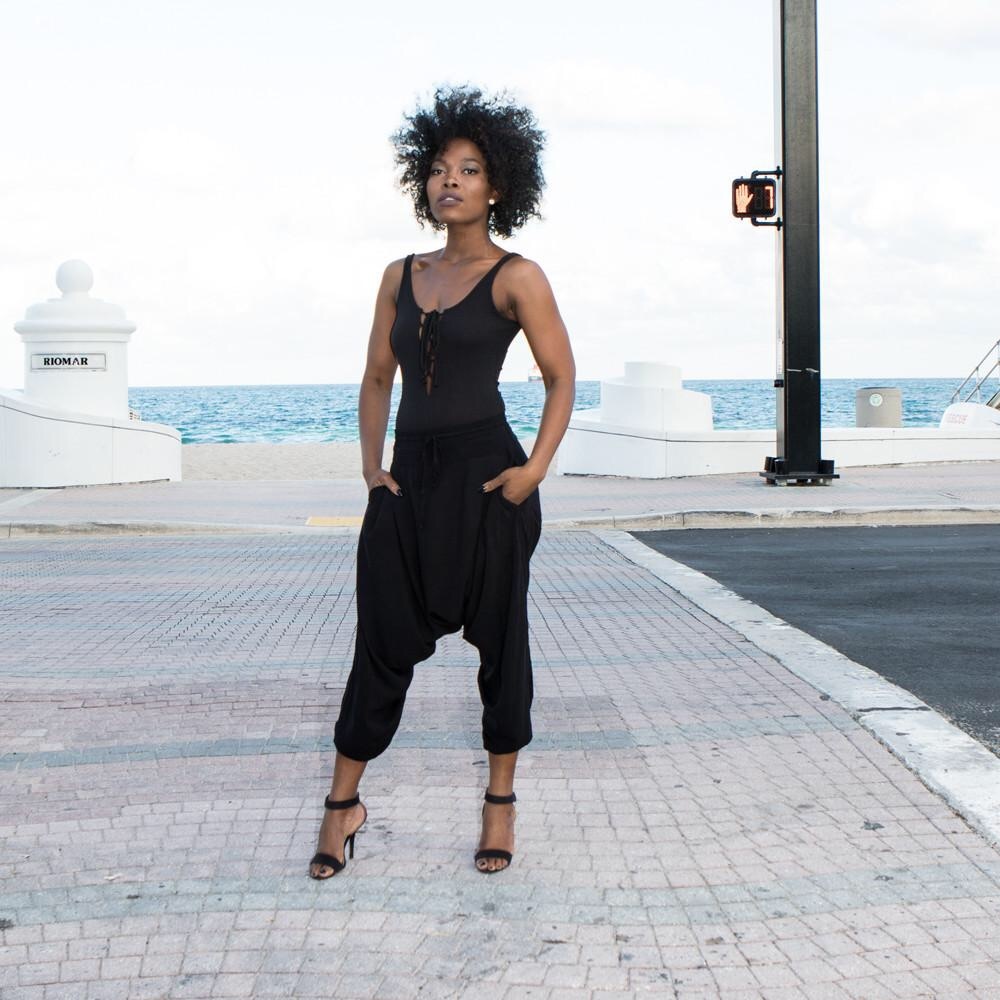 Black Summer Flair Harem Pants by Buddha Pants - Picture 3 of 8